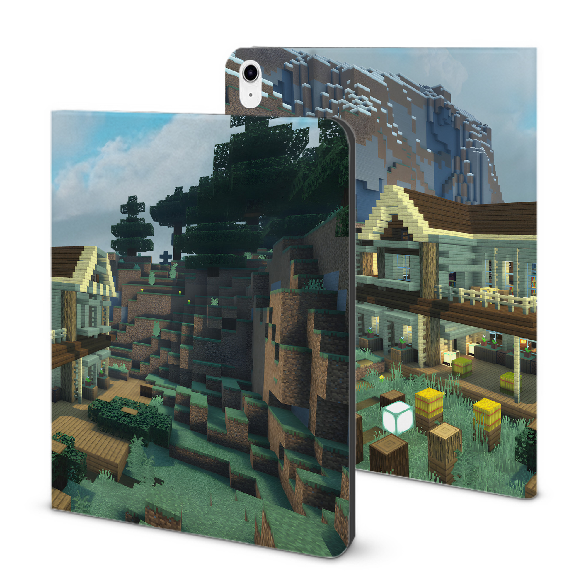 （画像用） マインクラフト ブロックの世界 Minecraft MC Block world IPad ケース ブック型 PUレザー TPU 耐衝撃 軽量 薄型 ペン収納なし 全面保護 IPad 各モデル対応